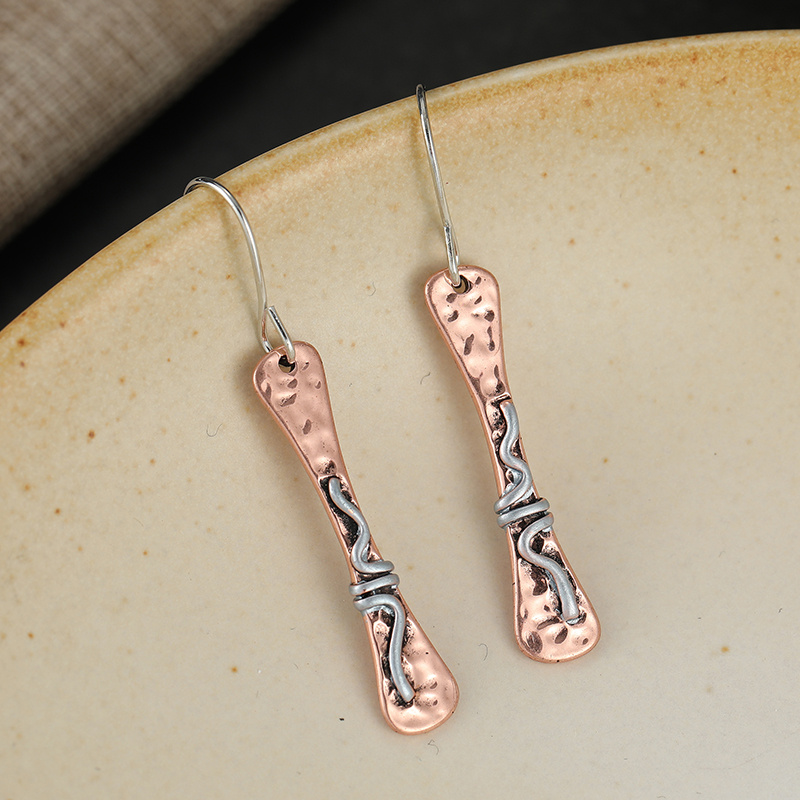 Retro Hammer Patterned Long Silvery Color Ear Hook Earrings